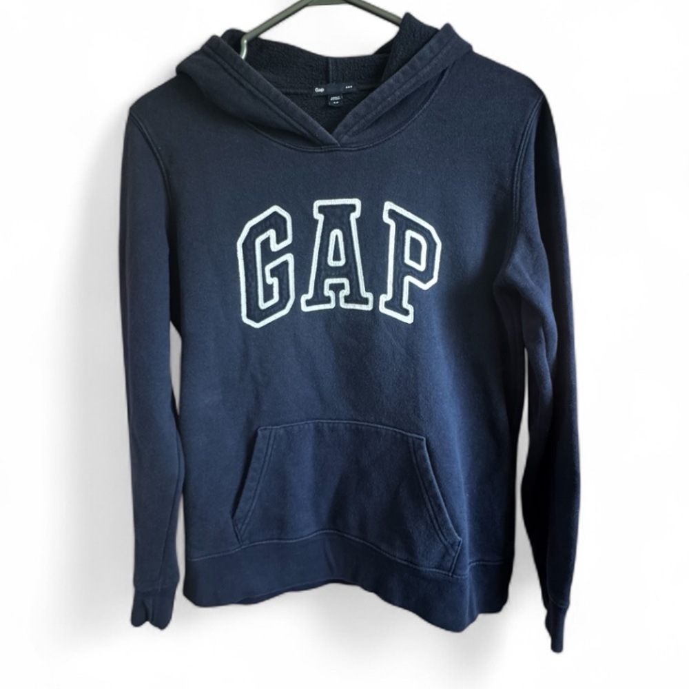 Gap Women’s Navy Spell Out Oversized Y2K Logo Pullover Hoodie Sz S